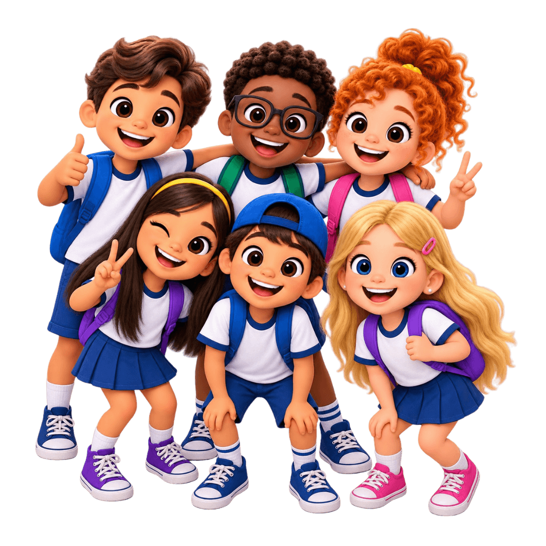 Crianças representando o público atendido pela VC Transporte Escolar